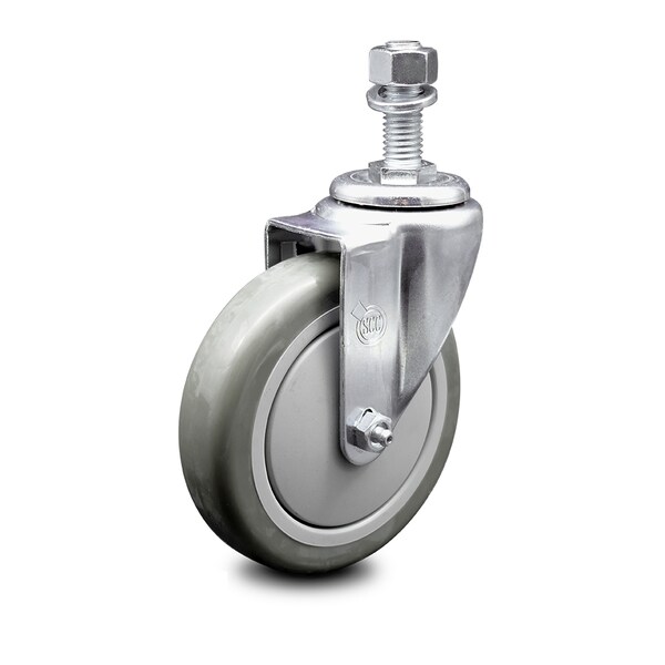 5 Inch Gray Polyurethane Wheel Swivel 1/2 Inch Threaded Stem Caster SCC